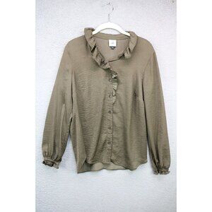 Cabi Long Sleeve Button-Up Ruffle Blouse-Small-Silky-Business-Office